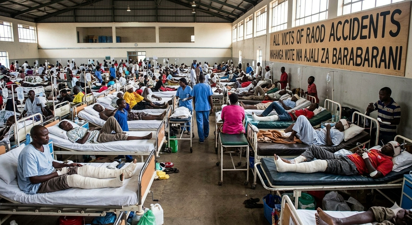 Emergency Hospital Ward Packed with Fracture Victims